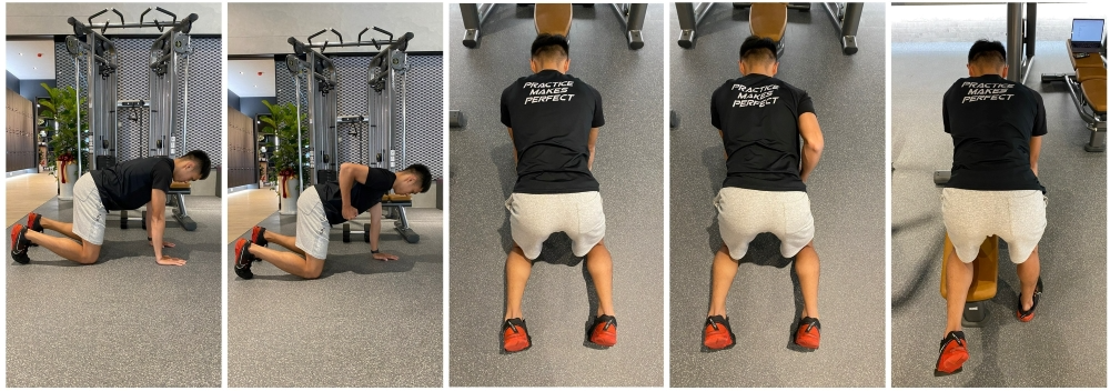 啞鈴划船-四⾜跪姿