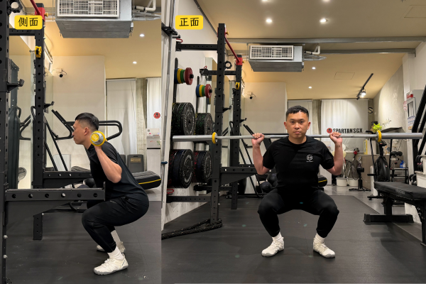 槓鈴前蹲舉 (Front Squat)：更強調股四頭肌的刺激
